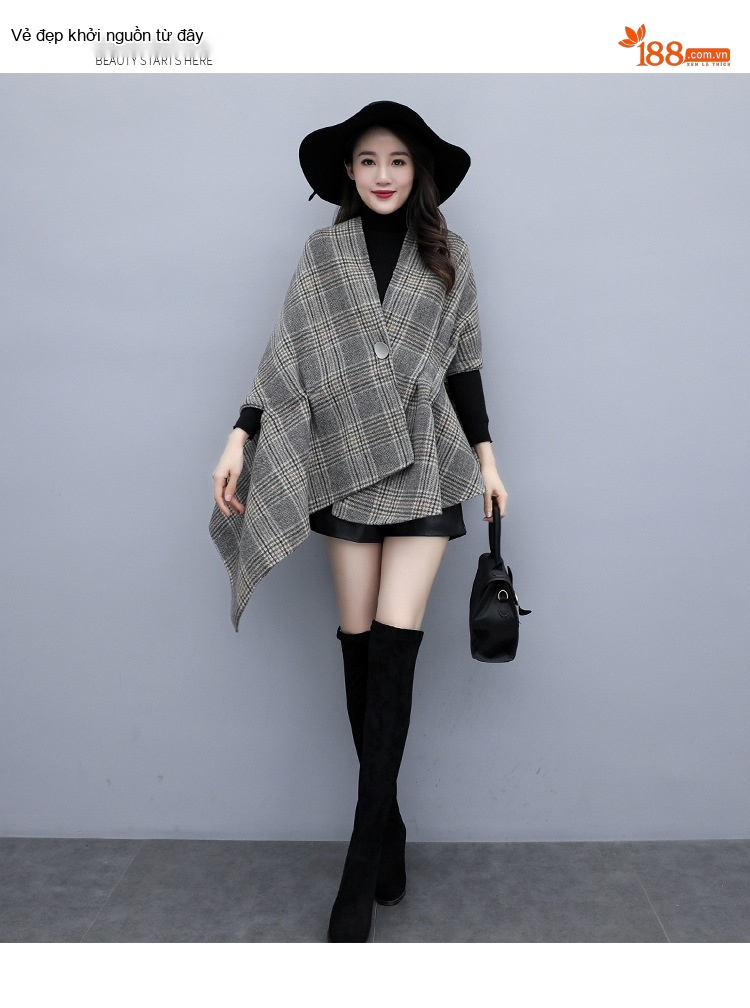 Áo Khoác Choàng Nữ Dạ Tweed Dáng Dài Vừa Phong Cách Hàn Quốc Màu Xám chi tiết 16