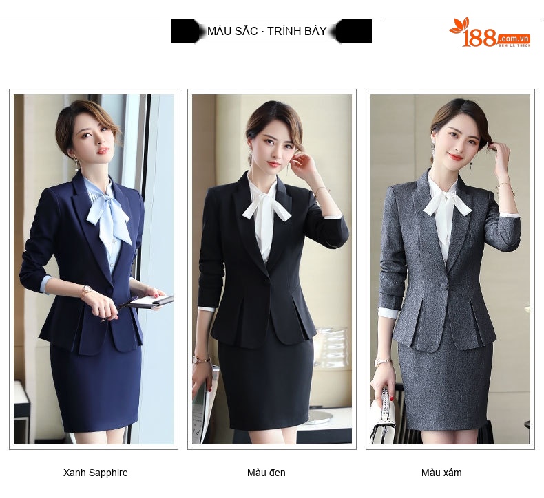 Bộ Vest Công Sở Nữ Dáng Ôm Áo Blazer Chân Váy Màu Đen, Xanh Navy, Đỏ, Xám chi tiết 7
