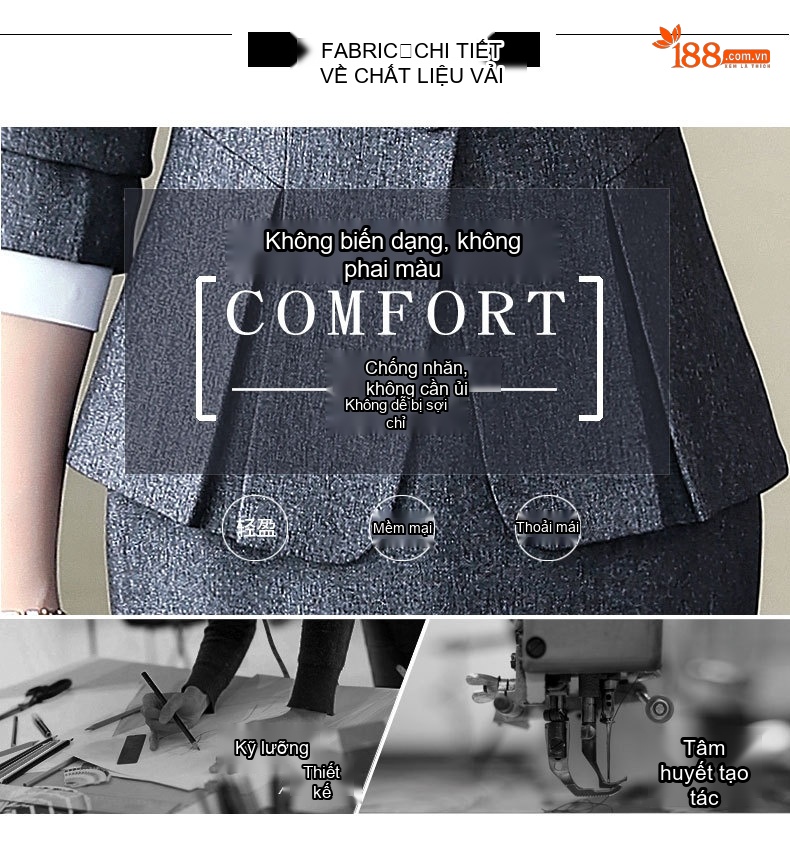 Bộ Vest Công Sở Nữ Dáng Ôm Áo Blazer Chân Váy Màu Đen, Xanh Navy, Đỏ, Xám chi tiết 6