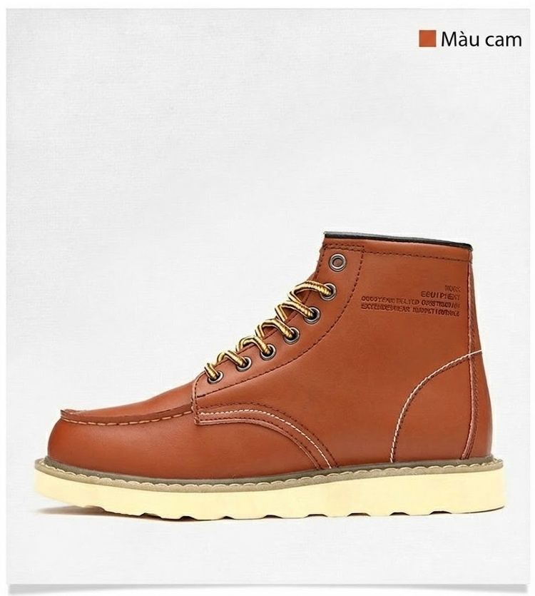 Giày Boot Martin Nam Cao Cổ Da Thật Chiều Cao Đế Khoảng 3cm Màu Nâu, Đen chi tiết 25