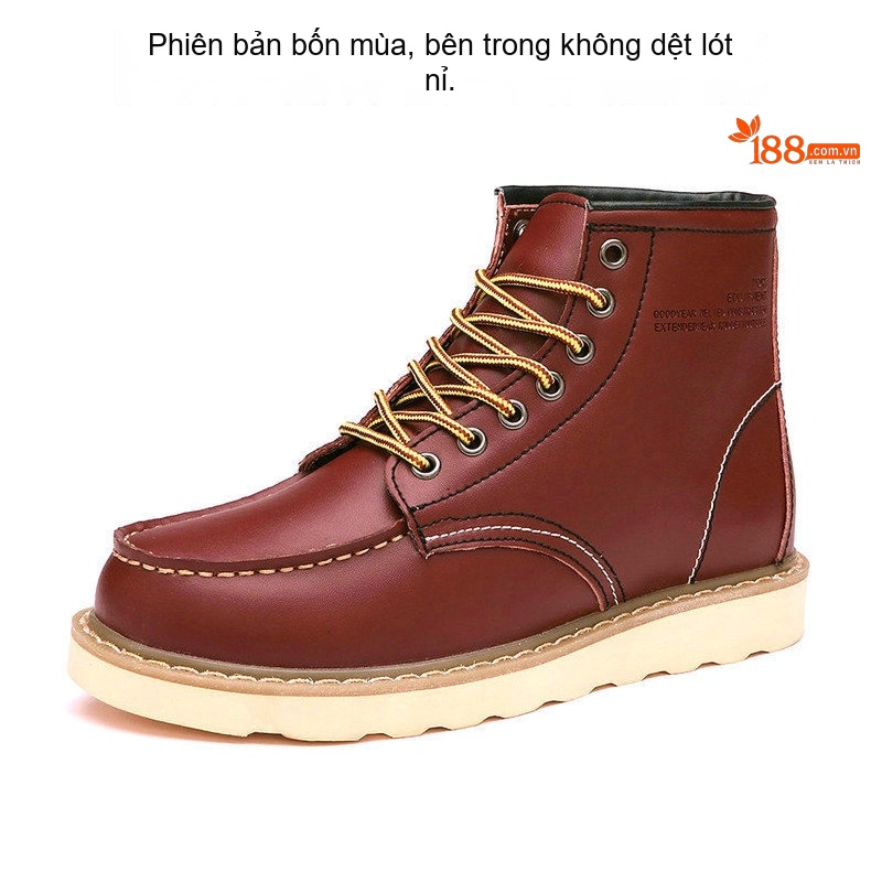 Giày Boot Martin Nam Cao Cổ Da Thật Chiều Cao Đế Khoảng 3cm Màu Nâu, Đen