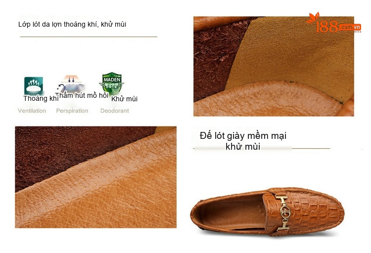 Giày Lười Nam Da Mờ Họa Tiết Chiều Cao Đế Khoảng 2cm Màu Nâu, Đen, Xanh Lá, Xanh Dương... chi tiết 16