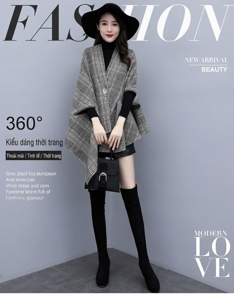 Áo Khoác Choàng Nữ Dạ Tweed Dáng Dài Vừa Phong Cách Hàn Quốc Màu Xám chi tiết 1