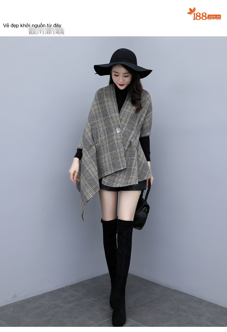 Áo Khoác Choàng Nữ Dạ Tweed Dáng Dài Vừa Phong Cách Hàn Quốc Màu Xám chi tiết 10