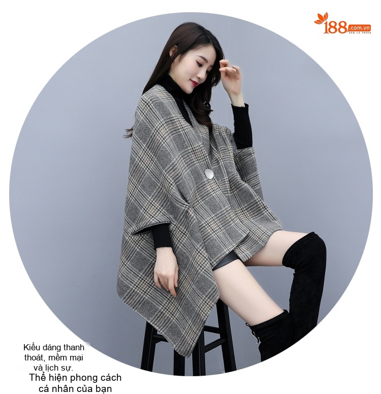 Áo Khoác Choàng Nữ Dạ Tweed Dáng Dài Vừa Phong Cách Hàn Quốc Màu Xám chi tiết 12