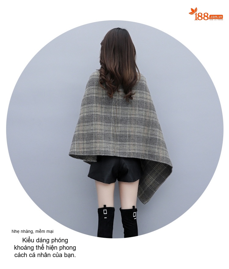 Áo Khoác Choàng Nữ Dạ Tweed Dáng Dài Vừa Phong Cách Hàn Quốc Màu Xám chi tiết 18