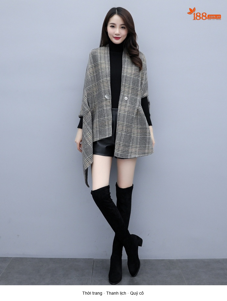 Áo Khoác Choàng Nữ Dạ Tweed Dáng Dài Vừa Phong Cách Hàn Quốc Màu Xám chi tiết 8