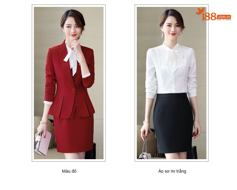 Bộ Vest Công Sở Nữ Dáng Ôm Áo Blazer Chân Váy Màu Đen, Xanh Navy, Đỏ, Xám chi tiết 8