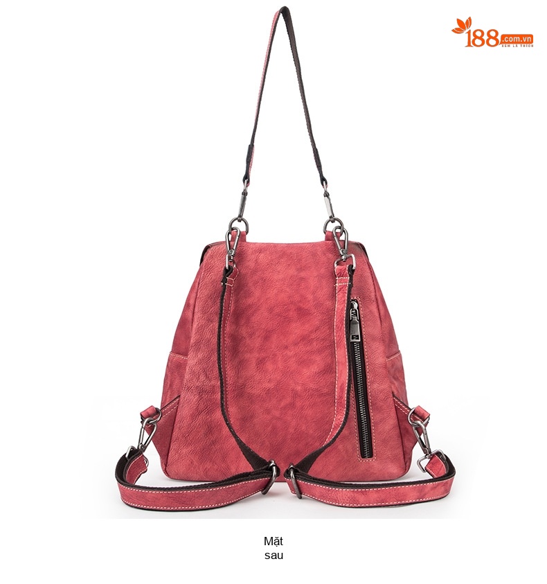 Balo Nữ Da Bò Vintage Đeo Vai/Lưng Màu Đỏ, Xanh Lá, Nâu chi tiết 13