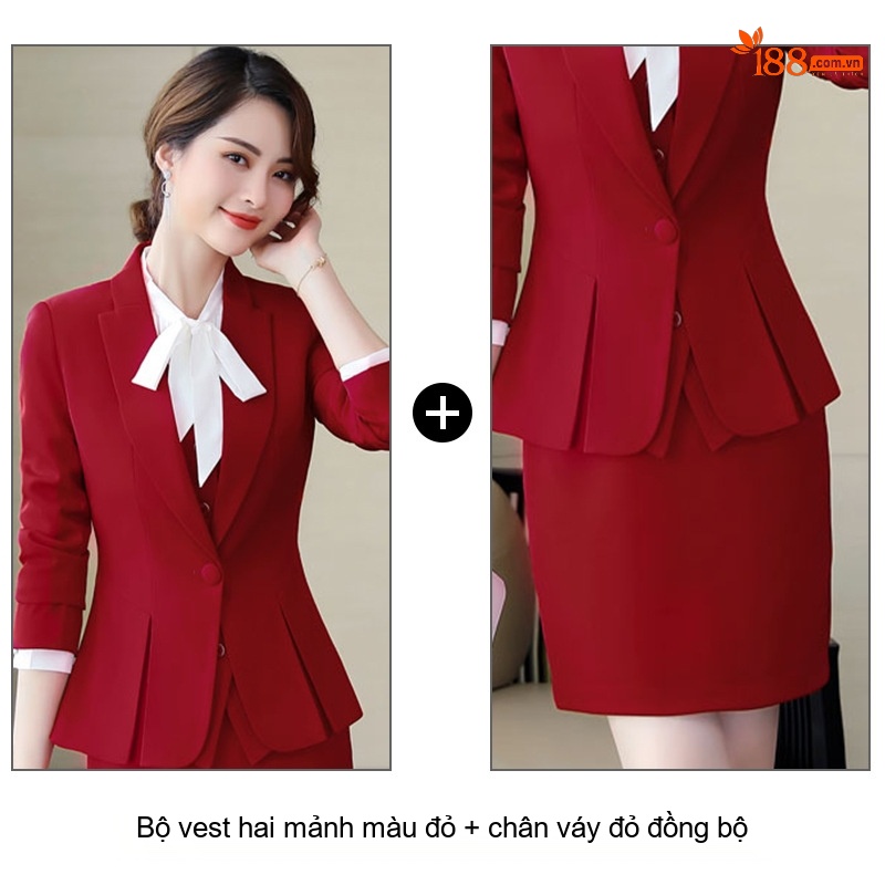 Bộ Vest Công Sở Nữ Dáng Ôm Áo Blazer Chân Váy Màu Đen, Xanh Navy, Đỏ, Xám