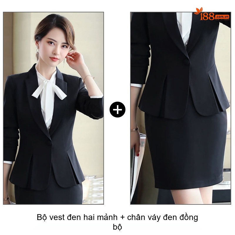 Bộ Vest Công Sở Nữ Dáng Ôm Áo Blazer Chân Váy Màu Đen, Xanh Navy, Đỏ, Xám