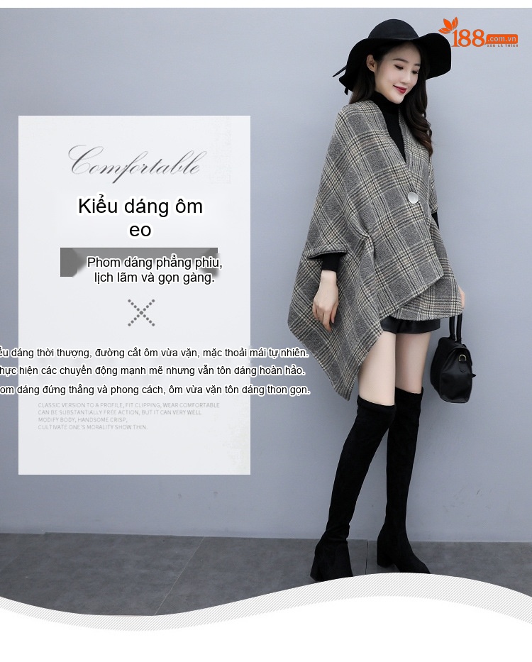 Áo Khoác Choàng Nữ Dạ Tweed Dáng Dài Vừa Phong Cách Hàn Quốc Màu Xám chi tiết 2