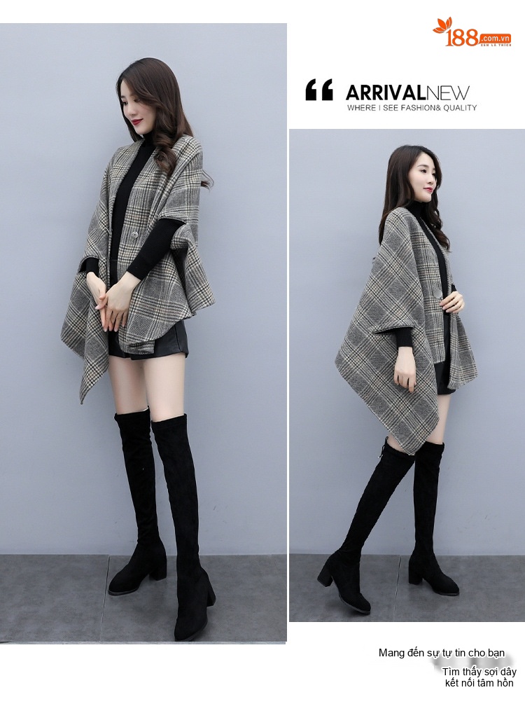 Áo Khoác Choàng Nữ Dạ Tweed Dáng Dài Vừa Phong Cách Hàn Quốc Màu Xám chi tiết 9