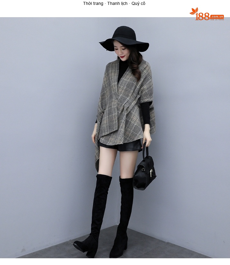 Áo Khoác Choàng Nữ Dạ Tweed Dáng Dài Vừa Phong Cách Hàn Quốc Màu Xám chi tiết 14