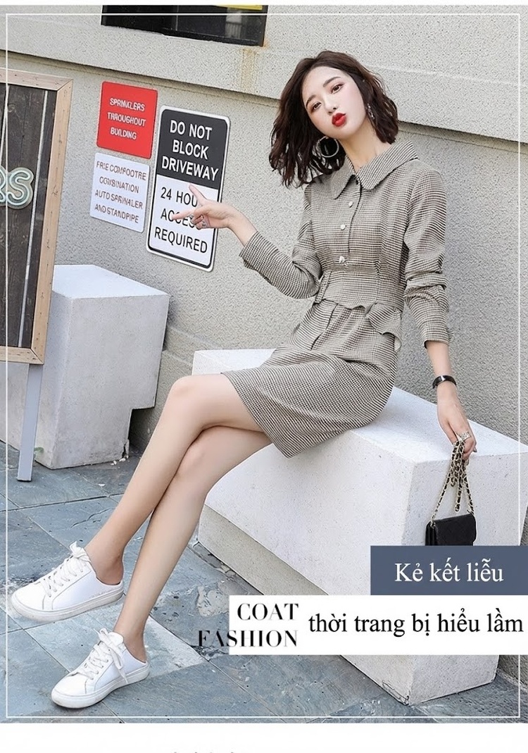 Váy Sơ Mi Nữ dáng chữ A Chiết Eo Tay Dài Họa Tiết Caro Phong Cách Hàn Quốc chi tiết 1