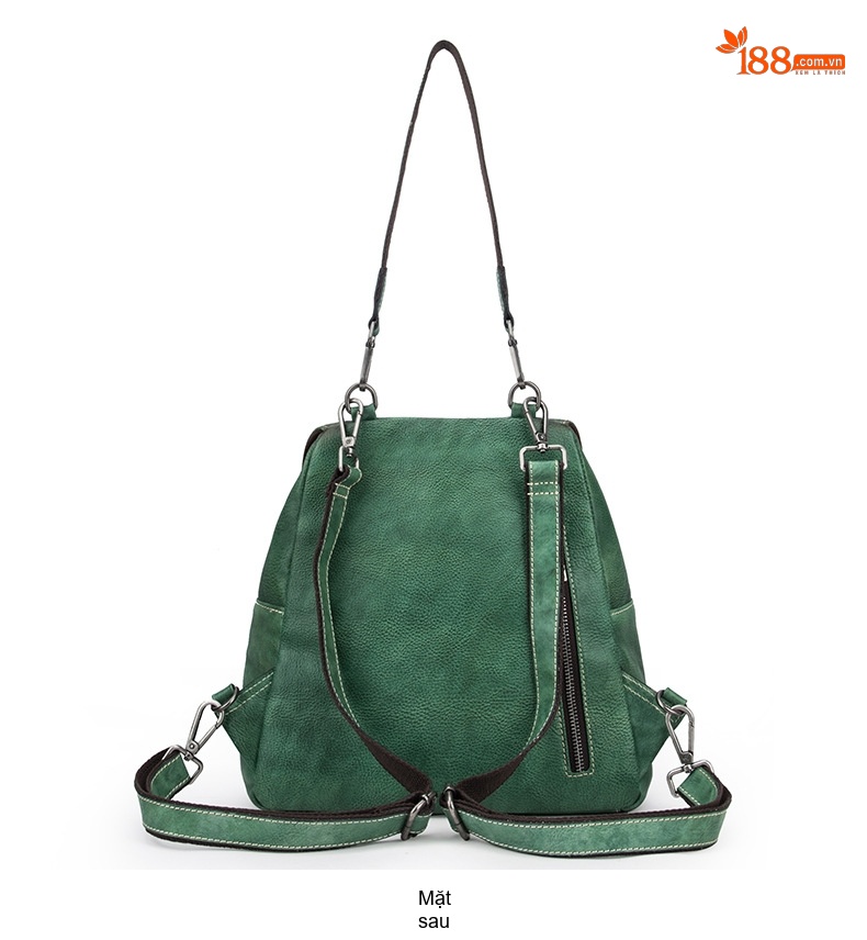 Balo Nữ Da Bò Vintage Đeo Vai/Lưng Màu Đỏ, Xanh Lá, Nâu chi tiết 16