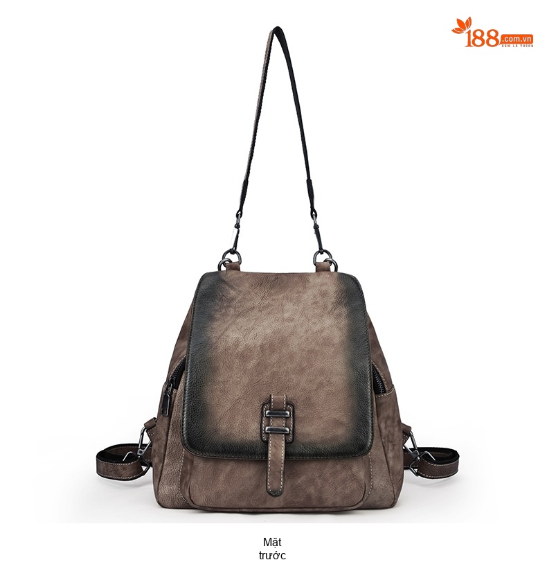 Balo Nữ Da Bò Vintage Đeo Vai/Lưng Màu Đỏ, Xanh Lá, Nâu chi tiết 17