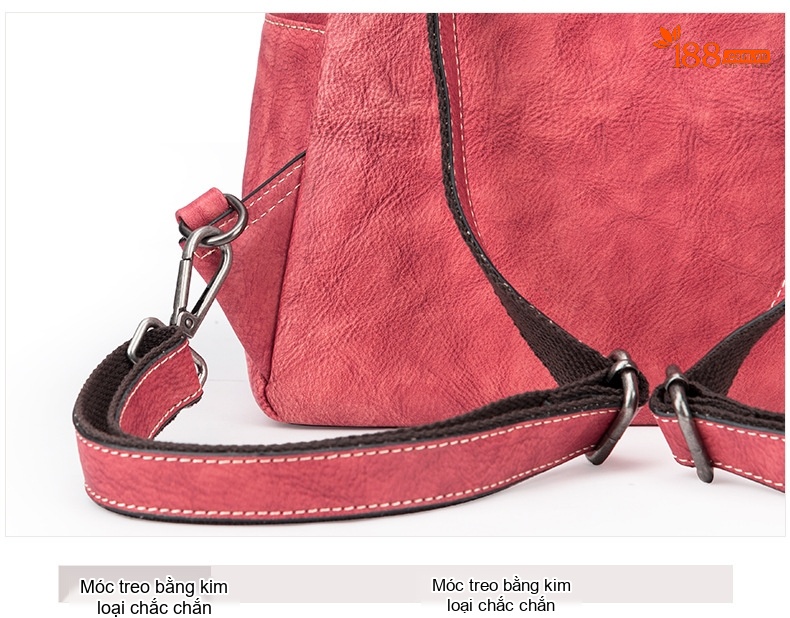 Balo Nữ Da Bò Vintage Đeo Vai/Lưng Màu Đỏ, Xanh Lá, Nâu chi tiết 24
