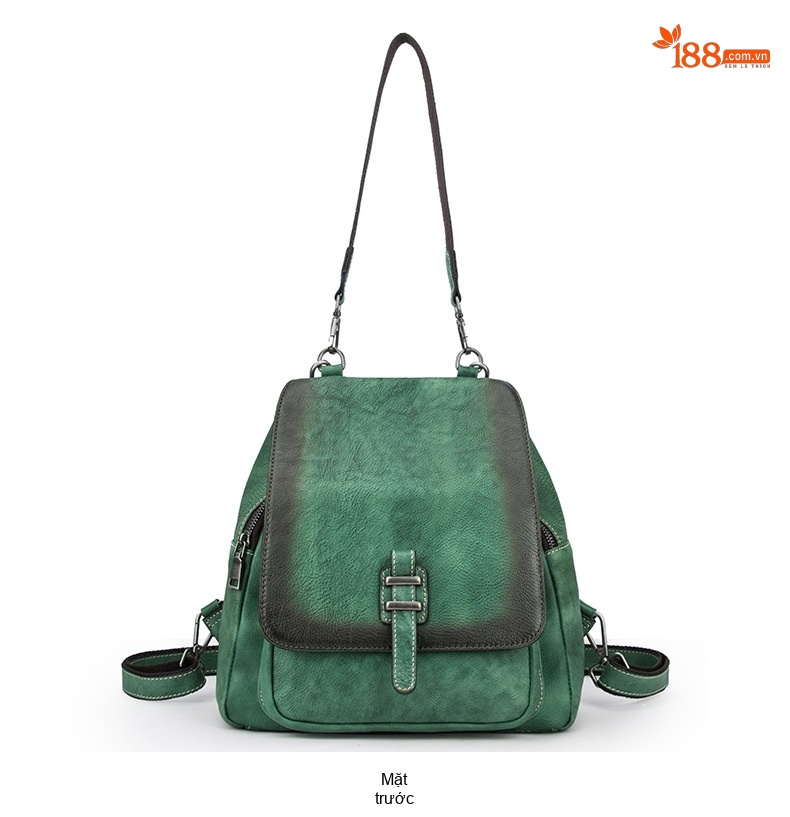 Balo Nữ Da Bò Vintage Đeo Vai/Lưng Màu Đỏ, Xanh Lá, Nâu chi tiết 15