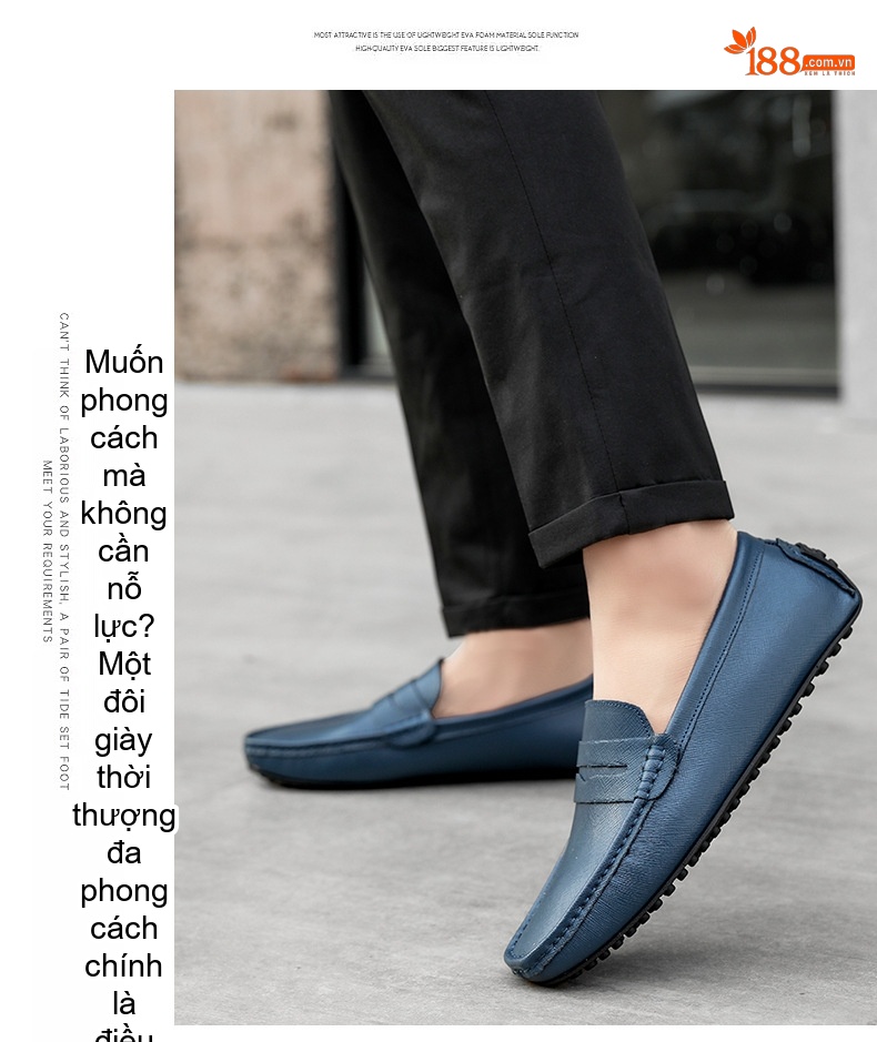 Giày Lười Nam Da Thật Mềm Mại Chiều Cao Đế Khoảng 1cm Màu Xanh Navy, Trắng, Vàng, Xanh Da Trời... chi tiết 21