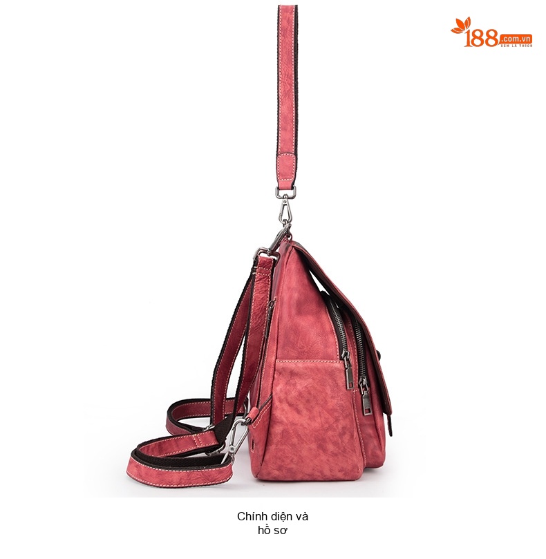 Balo Nữ Da Bò Vintage Đeo Vai/Lưng Màu Đỏ, Xanh Lá, Nâu chi tiết 12