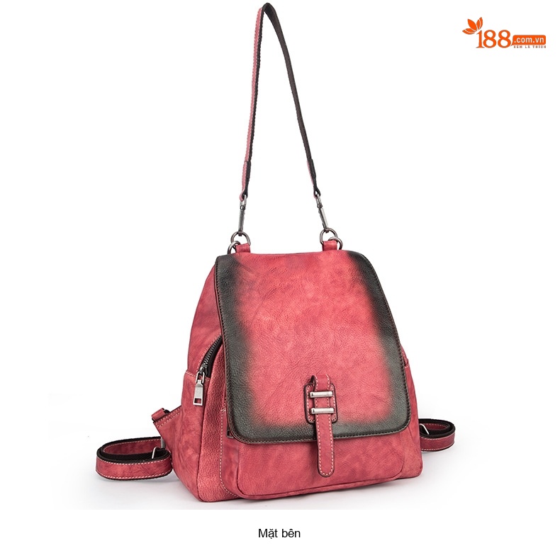 Balo Nữ Da Bò Vintage Đeo Vai/Lưng Màu Đỏ, Xanh Lá, Nâu chi tiết 11