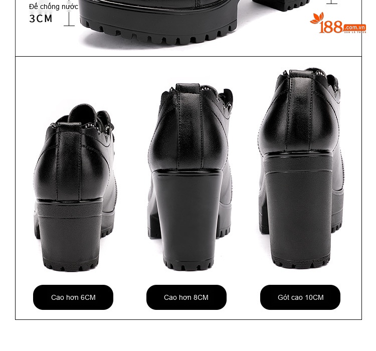 Giày Cao Gót Nữ Da Bóng Cổ Điển Chiều Cao Đế 8cm Màu Đen chi tiết 3