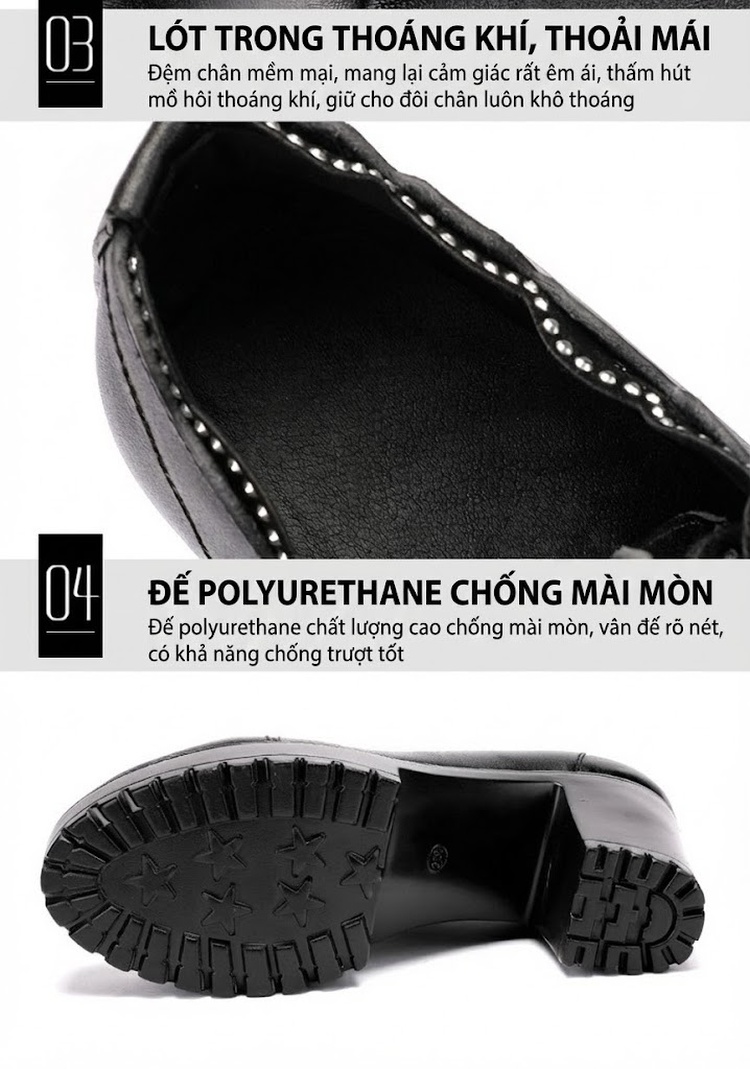 Giày Cao Gót Nữ Da Bóng Cổ Điển Chiều Cao Đế 8cm Màu Đen chi tiết 6