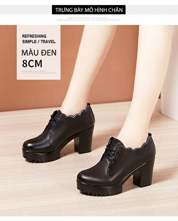 Giày Cao Gót Nữ Da Bóng Cổ Điển Chiều Cao Đế 8cm Màu Đen chi tiết 7