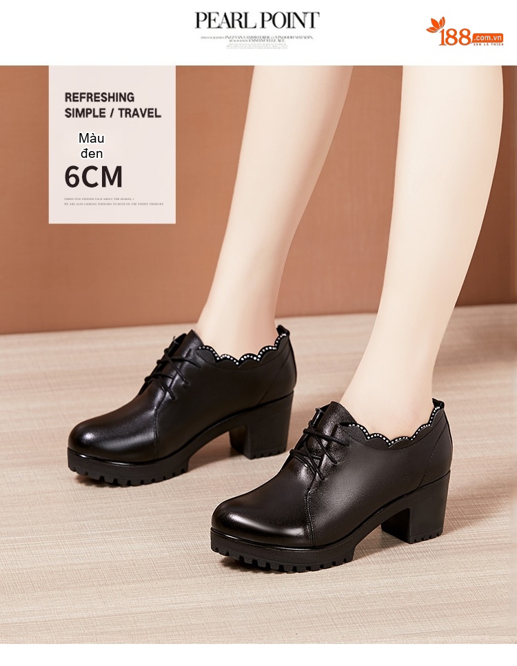 Giày Cao Gót Nữ Da Bóng Cổ Điển Chiều Cao Đế 8cm Màu Đen chi tiết 10