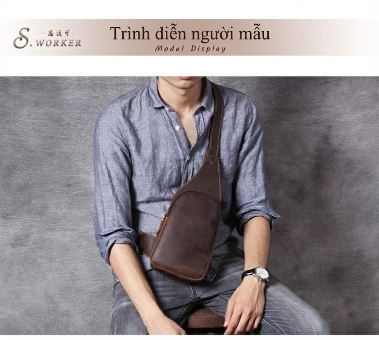 Túi Đeo Ngực/Đeo Chéo Nam Da Bò Thật Phong Cách Âu Mỹ Cổ Điển chi tiết 2