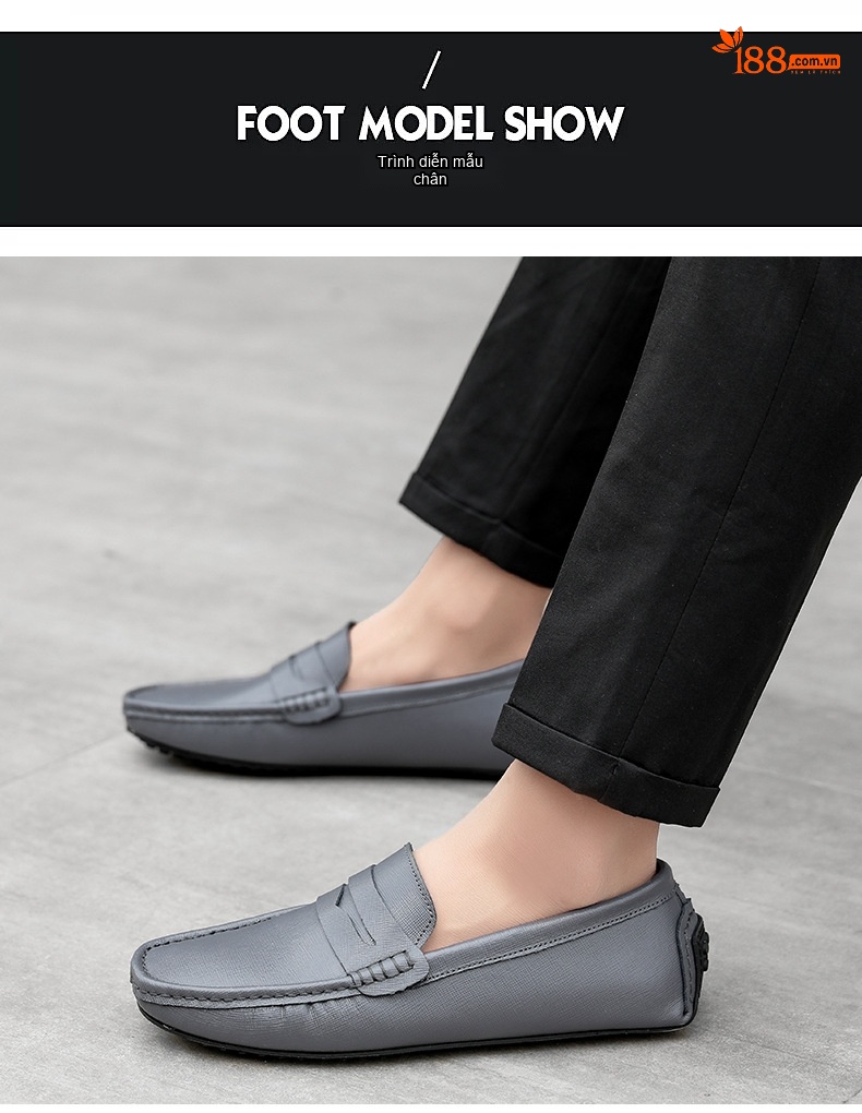 Giày Lười Nam Da Thật Mềm Mại Chiều Cao Đế Khoảng 1cm Màu Xanh Navy, Trắng, Vàng, Xanh Da Trời... chi tiết 15
