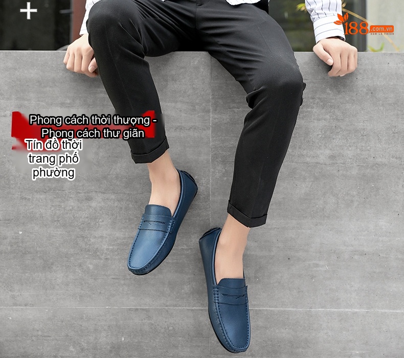 Giày Lười Nam Da Thật Mềm Mại Chiều Cao Đế Khoảng 1cm Màu Xanh Navy, Trắng, Vàng, Xanh Da Trời... chi tiết 3