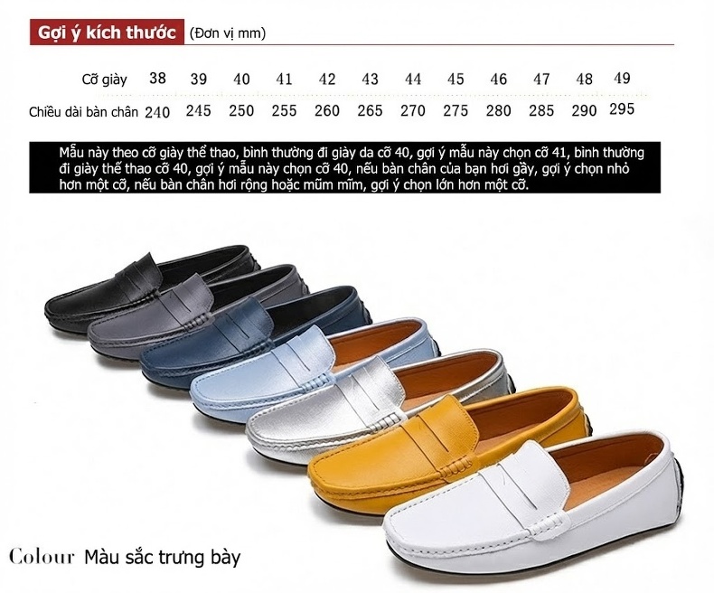 Giày Lười Nam Da Thật Mềm Mại Chiều Cao Đế Khoảng 1cm Màu Xanh Navy, Trắng, Vàng, Xanh Da Trời... chi tiết 9