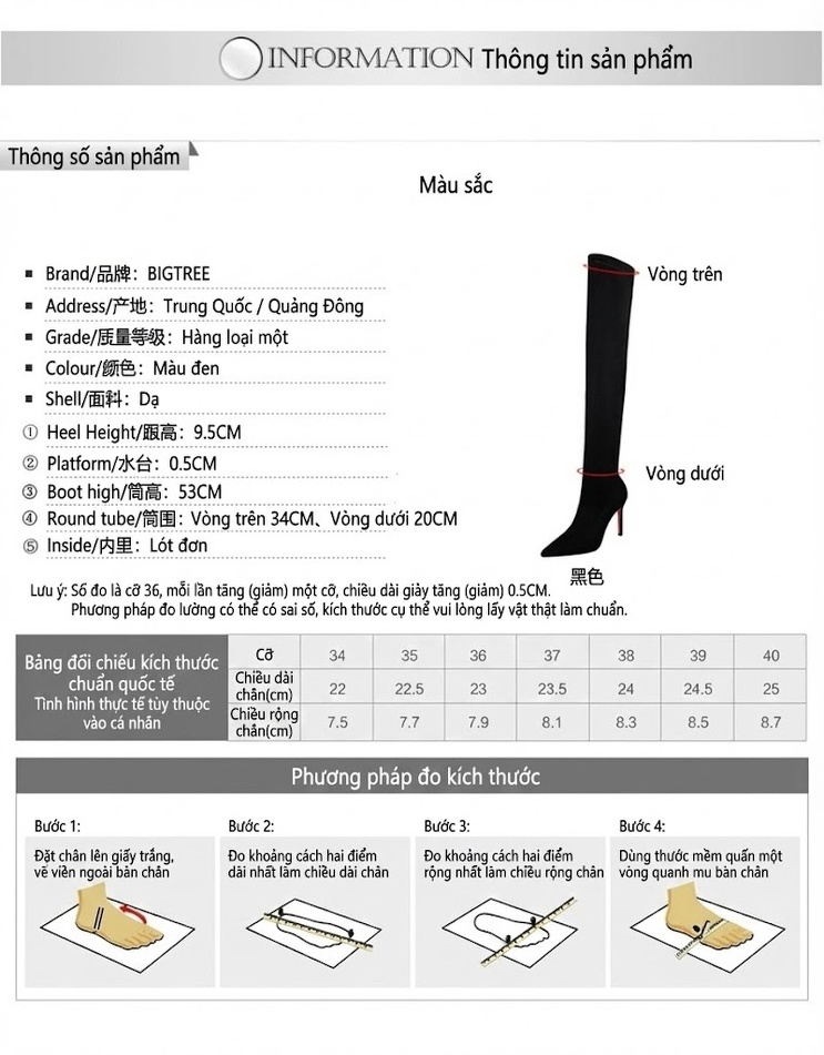 Boot Nữ Ôm Chân Co Giãn Vải Lycra Gót Nhọn Chiều Cao Đế Khoảng 8cm Màu Đen chi tiết 1