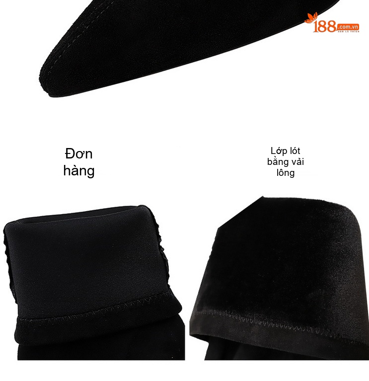 Boot Nữ Cổ Lửng Nỉ Gót Nhọn Chiều Cao Đế Khoảng 7cm Màu Đen chi tiết 15