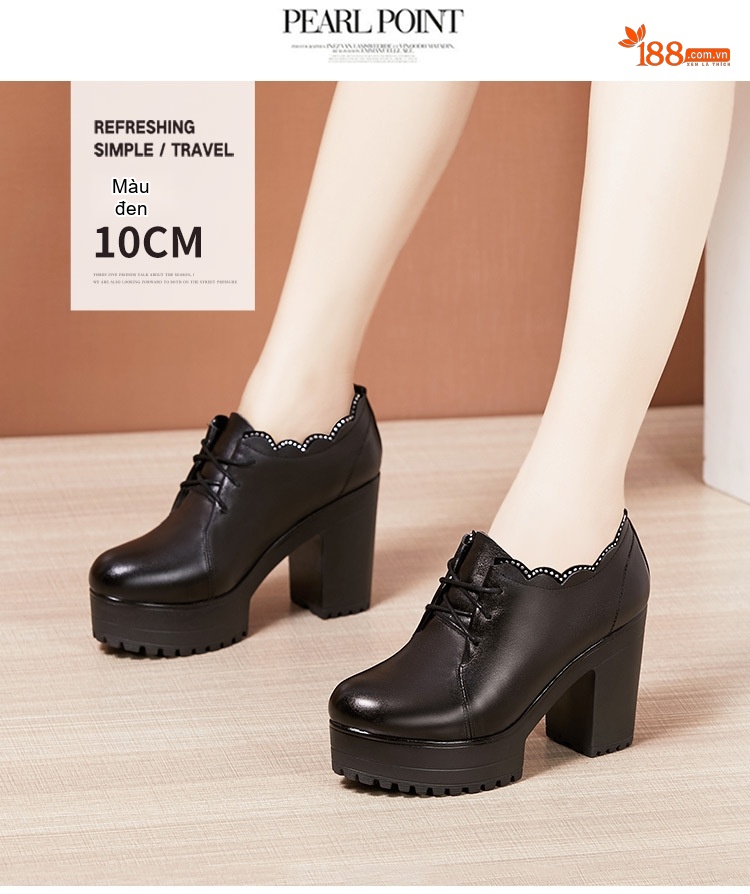 Giày Cao Gót Nữ Da Bóng Cổ Điển Chiều Cao Đế 8cm Màu Đen chi tiết 9