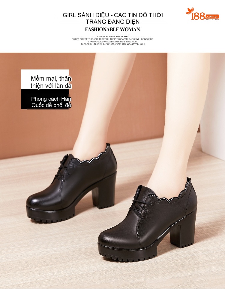 Giày Cao Gót Nữ Da Bóng Cổ Điển Chiều Cao Đế 8cm Màu Đen chi tiết 1