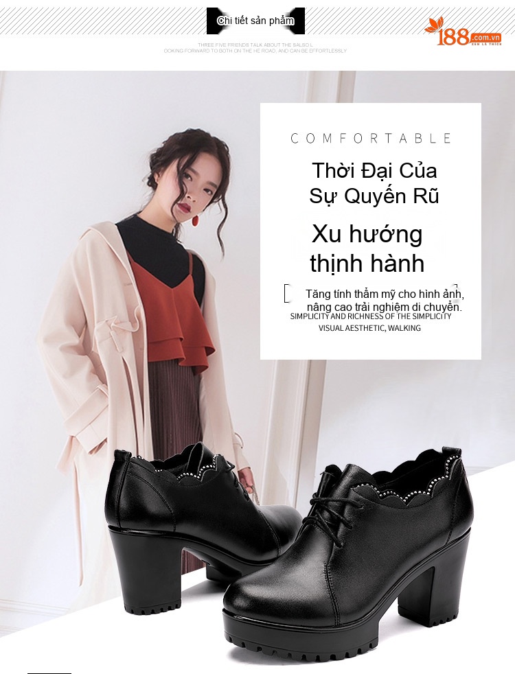 Giày Cao Gót Nữ Da Bóng Cổ Điển Chiều Cao Đế 8cm Màu Đen chi tiết 4
