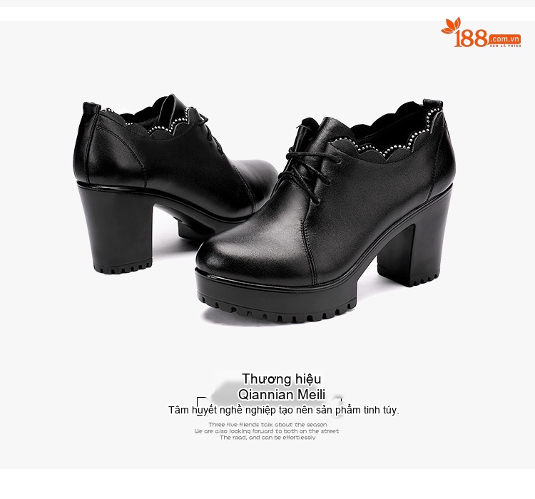 Giày Cao Gót Nữ Da Bóng Cổ Điển Chiều Cao Đế 8cm Màu Đen chi tiết 16