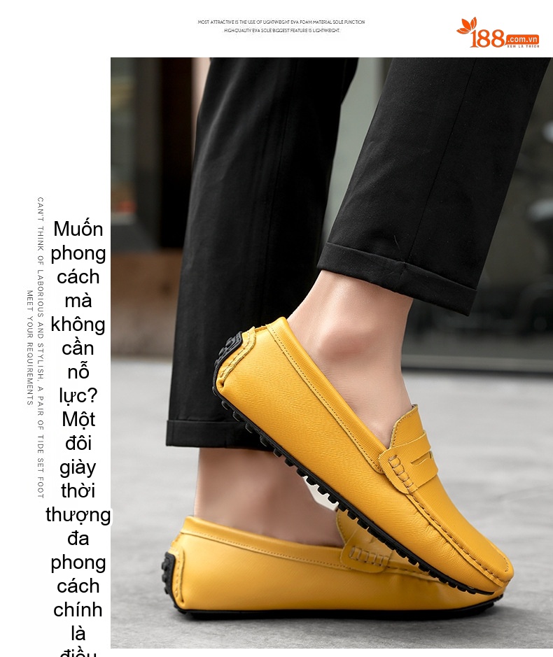 Giày Lười Nam Da Thật Mềm Mại Chiều Cao Đế Khoảng 1cm Màu Xanh Navy, Trắng, Vàng, Xanh Da Trời... chi tiết 20
