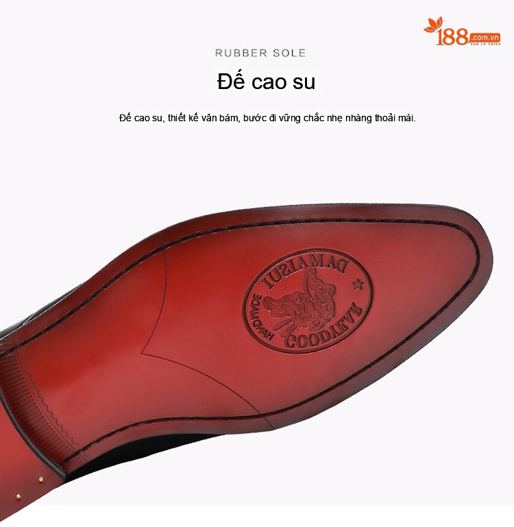 Giày Tây Buộc Dây Nam Da Bò Chiều Cao Đế Khoảng 3cm Màu Đen, Nâu chi tiết 6