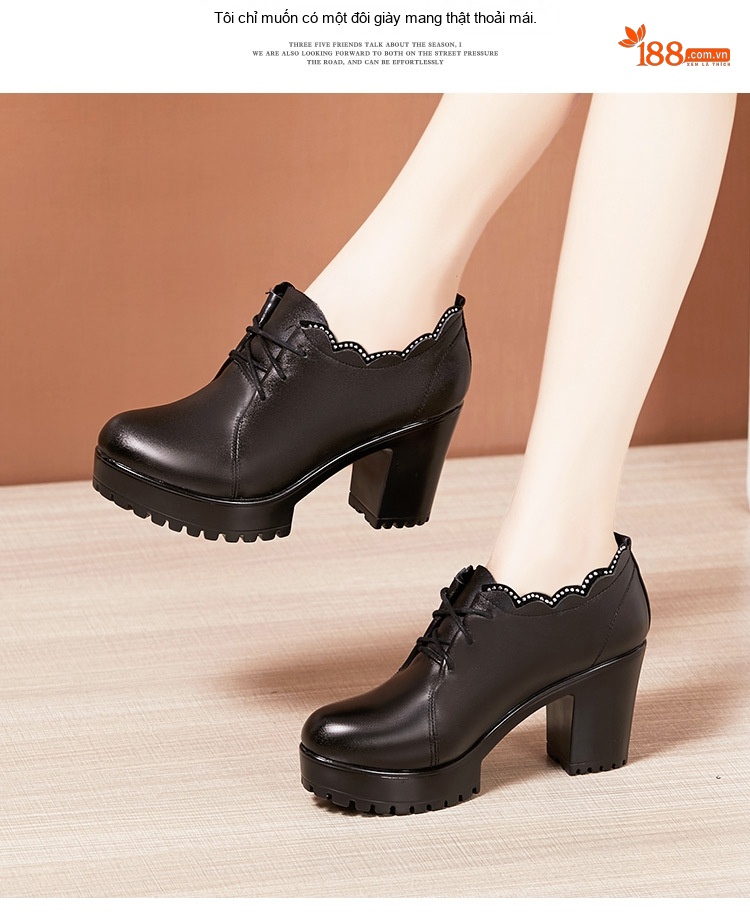 Giày Cao Gót Nữ Da Bóng Cổ Điển Chiều Cao Đế 8cm Màu Đen chi tiết 8