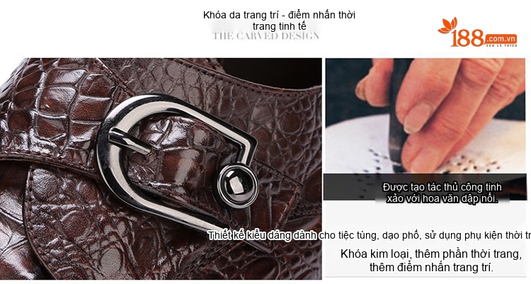 Giày Lười Nam Da Bò Vân Cá Sấu Chiều Cao Đế Khoảng 3cm Màu Đen, Nâu chi tiết 4