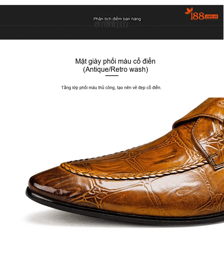 Giày Tây Nam Da Bò Vân Cá Sấu Khóa Cài Chiều Cao Đế Khoảng 3cm Màu Đen, Nâu chi tiết 7
