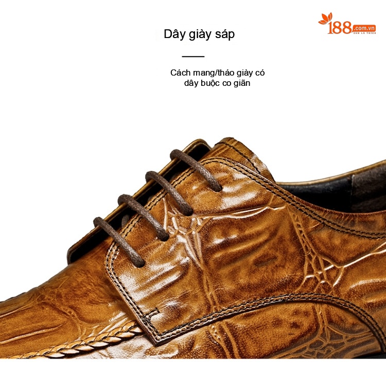 Giày Tây Buộc Dây Nam Da Bóng Chiều Cao Đế Khoảng 3cm Màu Nâu, Đen chi tiết 15