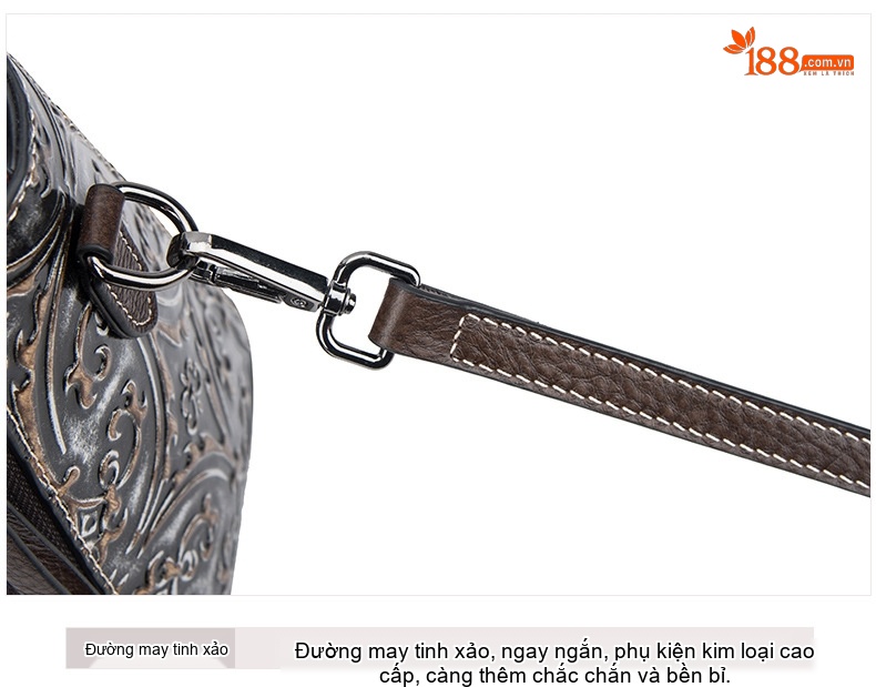 Túi Xách Tay Nữ Da Bò Dập Hoa Văn Vintage Đeo Vai, Đeo Chéo Màu Nâu, Đen chi tiết 27