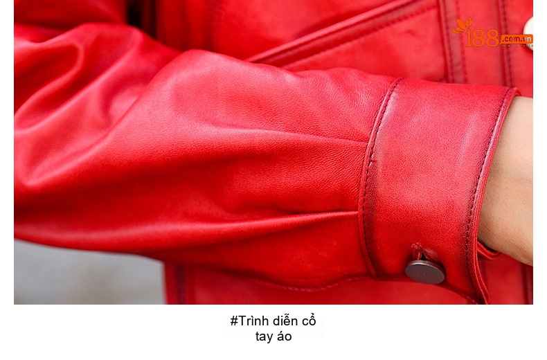 Áo khoác da cừu thật nữ dáng ngắn cổ bẻ phong cách biker chi tiết 24