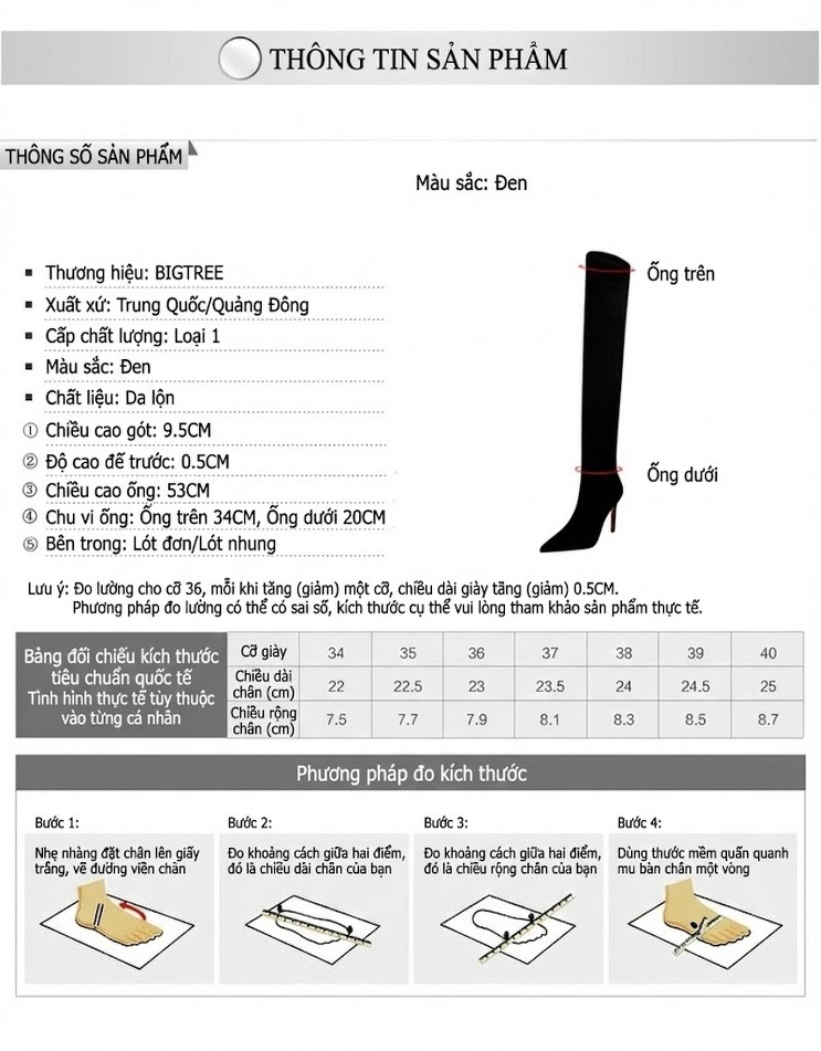 Boot Nữ Nỉ Gót Nhọn Dáng Ôm Đùi Chiều Cao Đế Khoảng 8cm Màu Đen chi tiết 1