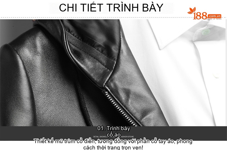 Áo Khoác Da Cừu Nam Dáng Ôm Có Mũ Trùm Đầu Màu Đen chi tiết 5